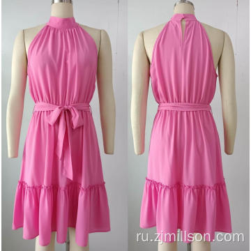 Тканые розовые рукавочные варки платье
